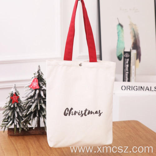 Christmas red cotton canvas tote bags with handle